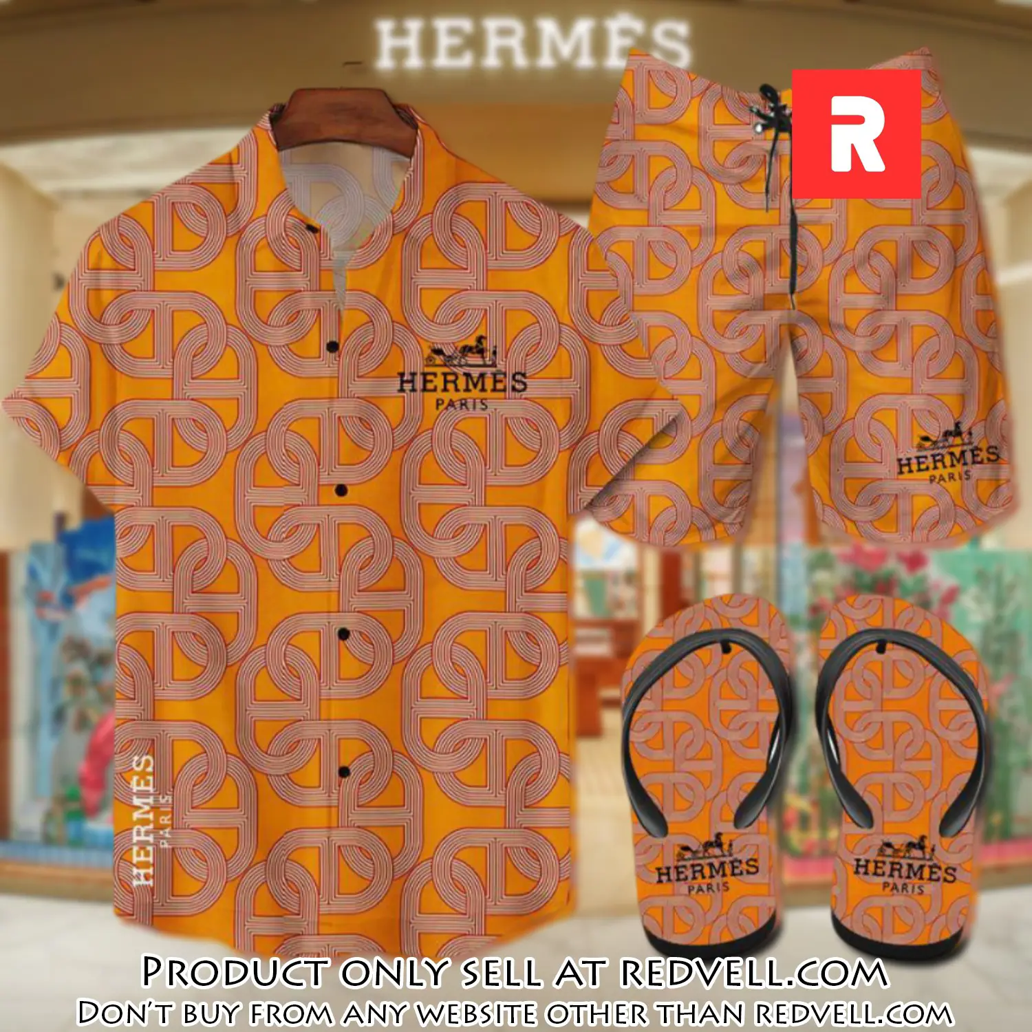 Hermes flip flops and combo hawaii shirt shorts luxury brand summer outfit hsf082 rv4923949